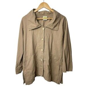 Drawstrings of Malibu Shirt Jacket Women M Gauzy 100% Cotton Beige Lagenlook USA